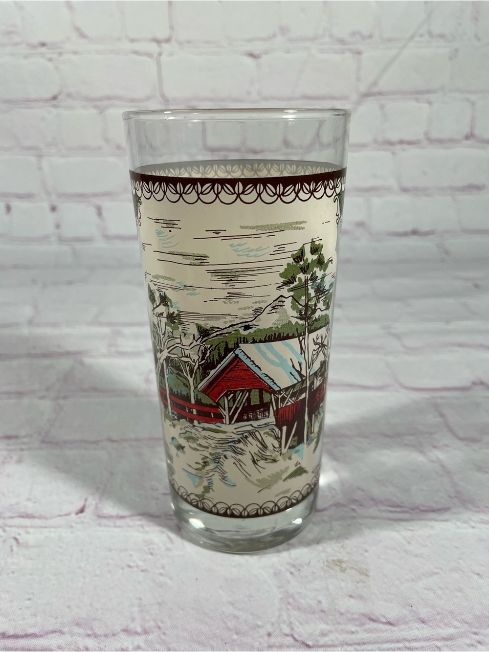 Vintage Johnson Brothers Friendly Village Covered Bridge Glass Tumbler 15oz